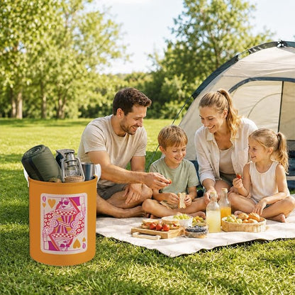 Trendy Pink and Orange Poker Laundry Basket, Preppy Queen of Hearts Playing Card Laundry Hamper Waterproof Collapsible Clothes Toys Storage Bin Organizer for Bedroom Bathroom Home