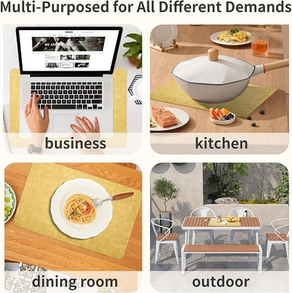 Maxpearl Faux Leather Placemats Set of 4 - Waterproof - Wipe Clean - Heat Resistant - Anti Slip Dining Table Place Mats, Suitable for Indoor & Outdoor Use, 17’’×12’’, Light Yellow