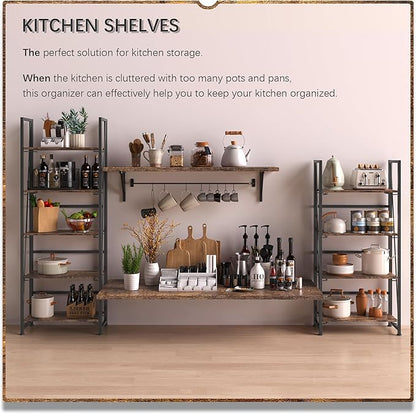 4NM No Assembly Folding Bookshelf, 5-Shelf 62.2" H Collapsible Foldable Bookcase Storage for Small Spaces, Rustic Brown and Black | 4NM, No-Assembly, Folding, Bookshelf, Storage Shelves, 5 Tiers