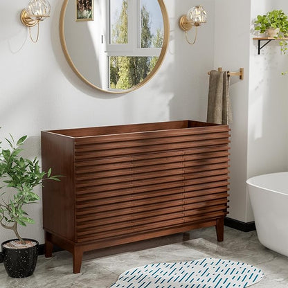 ROOMTEC 48" Bathroom Vanity, Mid-Century Freestanding Bathroom Cabinet Vanity with Storage, Particleboard Frame with Wood Grain Laminate, Walnut (Sink Basin Not Included)