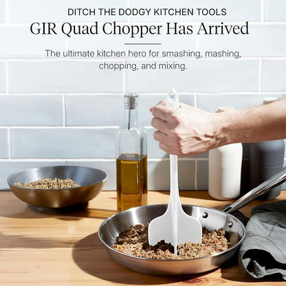 GIR: Get It Right Silicone Quad Meat Chopper - 12 in White - Heat-Resistant & Non-Stick - Potato Masher & Ground Beef Chopper Tool - Burger Smasher