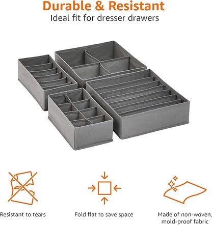 Amazon Basics Deep Drawer Organizer for Clothes, Collapsible Storage Boxes for Socks, Underwear and Baby Items, Set of 2, Gray | Set of 4
