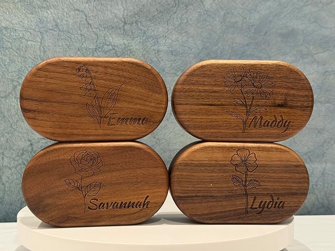Birthday Gifts for Women - Personalized Wooden Jewelry Box - Wooden Jewelry Box Handmade, Walnut Jewelry Organizer - Custom Engraved Box - Unique Gifts - Engraved Birthflower