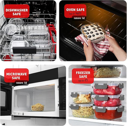 Nestl 24pc Glass Storage Containers with Lids, 12 Glass Food Storage Containers with 12 Airtight Lids for Pantry & Kitchen, Meal Prep Containers for Lunch, Oven Microwave & Dishwasher Safe, Gray