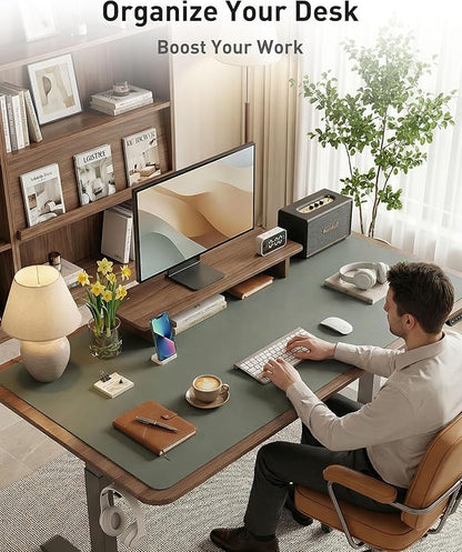 Aothia Faux Leather Desk Mat - Large Mouse Pad, Non-Slip PU Leather Blotter, Waterproof Writing Surface for Office and Home (Jungle Green, 42" x 17")