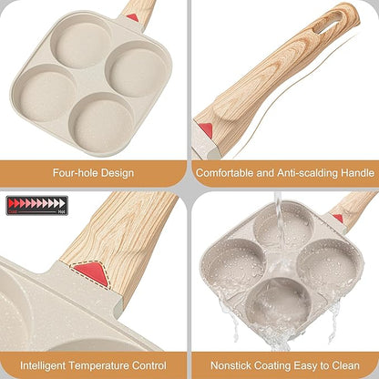 MyLifeUNIT Egg Frying Pan, 4-Cup Egg Pan Nonstick, Fried Egg Pan Skillet for Breakfast, Pancake, Hamburger, Sandwiches, Suitable for Gas Stove & Induction Cookware(White)