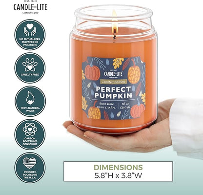 Candle-lite Halloween Scented Candles, Perfect Pumpkin, 18 oz Jar, Proudly Poured in The USA, Aromatherapy Candle, Single-Wick with 110 Hours of Burn Time, Perfect for Creating an Inviting Ambiance