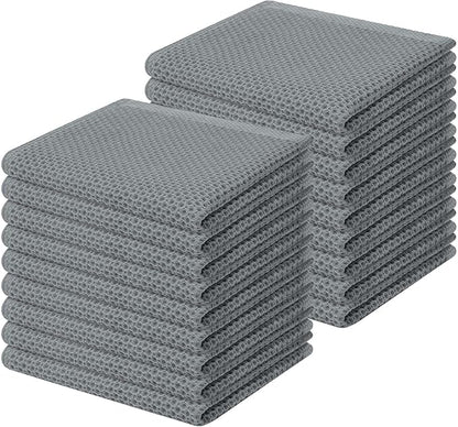 Homaxy 100% Cotton Waffle Weave Kitchen Dish Cloths, Ultra Soft Absorbent Quick Drying Dish Towels, 12 x 12 Inches, 18-Pack, Grey