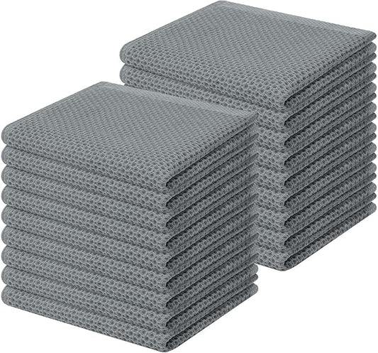 Homaxy 100% Cotton Waffle Weave Kitchen Dish Cloths, Ultra Soft Absorbent Quick Drying Dish Towels, 12 x 12 Inches, 18-Pack, Grey
