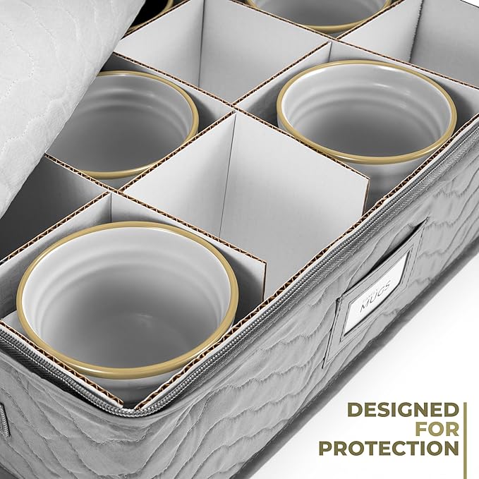 Sorbus China Storage Containers (Quilted) - Glass & Dish Storage Containers for Transport, Moving, Party - 8 Pc Stackable Plate Storage Set for Dinnerware, Mugs, Cups - Felt Plate Protectors Included