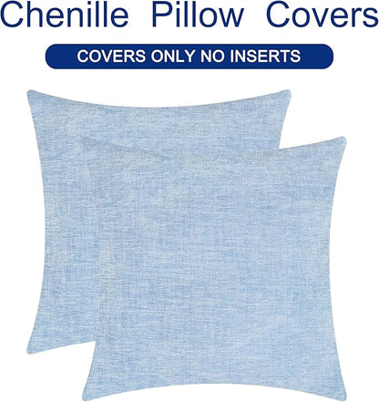CaliTime Throw Pillow Covers Decorative 16 X 16 Inches Pack of 2 Cozy Chenille Cushion Cases for Couch Sofa Bed Living Room Home Baby Blue