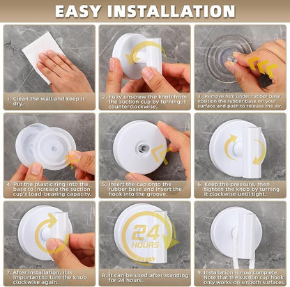Suction Cup Hooks for Shower - Bathroom Reusable Hooks for Towels, Robes & Loofah - No-Drill Mounting on Kitchen,Walls,Metal,Glass,Mirrors,Tile & Smooth Non-Porous Surfaces (4, White)