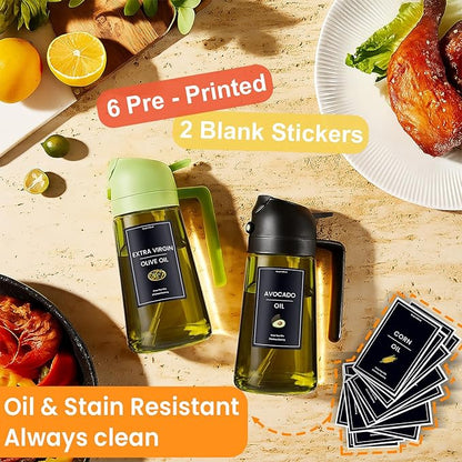 CXINYI - 16oz/470ml Olive Oil Dispenser for Kitchen with Stickers - 2 in 1 Olive Oil Sprayer for Cooking, Air Fryer, and Salad, Black (Light-Proof Kitchen Gadget)