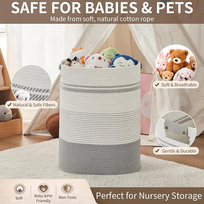 AINUOQI Laundry Basket with Handles - Blanket Basket & Hampers for Bedroom Aesthetic, Laundry Hamper & Blanket Storage for Living Room, Clothes Hamper, Tall, Large 17" x 14" x 22”, Grey