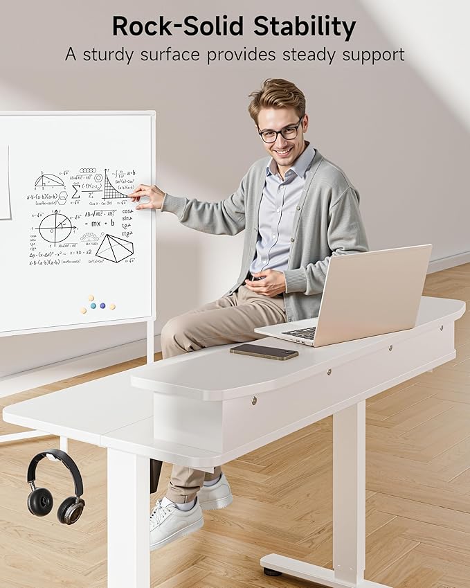 BIZUM Standing Desk with 2 Drawers Computer Desk-Stand up Desk Home Office Gaming Memory Desks C-Clamp Mount Compatible, 48x24 Inch White
