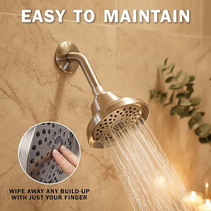 Aqua Elegante Massage Shower Head With Mist - High Pressure Boosting, Adjustable Massaging Rainfall Showerhead For Low Flow Showers With Water Saving Nozzles - 2.5 GPM - Brushed Nickel