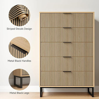 5 Drawers Dresser Set of 2, 49.2’’ Tall Modern Chest of Drawers for Bedroom, Large Closet Dressers with Drawers, Wooden Drawer Dresser for Bedroom, Living Room, Hallway
