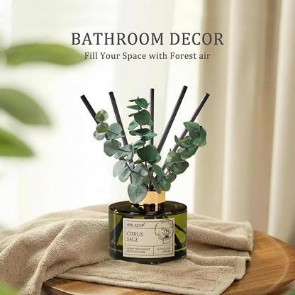 Airkeep Reed Diffuser Set with 6.76 fl oz Citrus&Sage Scent Essential Oils and 3 Leaves & 8 Diffuser Sticks,Bathroom Shelf Decor & Air Freshener, House Bedroom Office Decor & Gifts