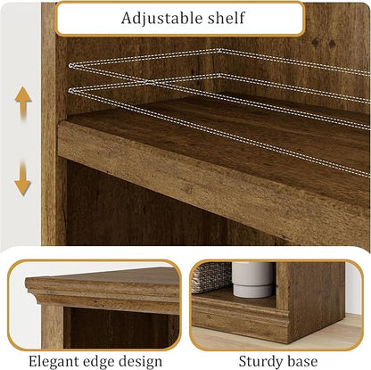blini 5-Shelf Tall Bookcase Wooden Bookshelves 33in Wide Floor Standing Display Storage Shelves Vintage Oak Bookcase for Home Office, Living Room, Bed Room