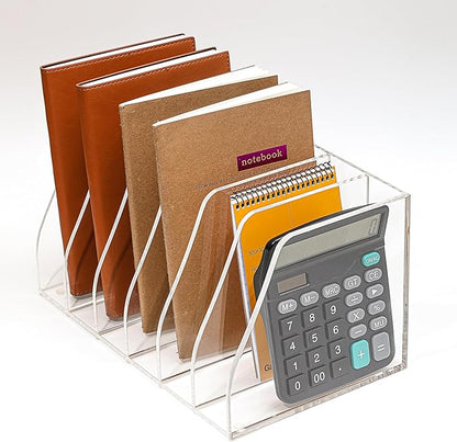Acrylic Magazine File Holder, 6 Vertical Compartments Desk Document Sorter Organizer, Clear Folder Rack Binder for Office, Documents, Tablets, Magazines, Books – Home/Classroom Rack