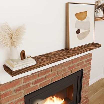Howizz 60'' Pine Wood Floating Shelf for Wall - Rustic Wall Mounted Wooden Shelf for Stylish Home Décor, Fireplace Mantel 60inch (Light Walnut, 60x8x2) - 1pcs