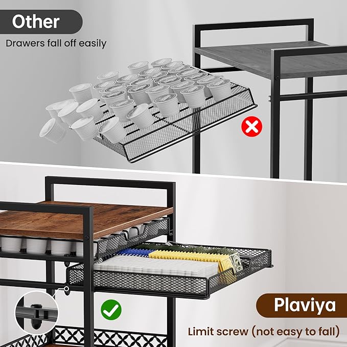 Plaviya K Cup Holder Coffee Cart, 5 Tier Coffee Station Organizer with Wheels, Coffee Pod Holder Coffee Bar Organizer Accessories, Multi-Functional Cart for Living Room, Kitchen, Breakfast Nook