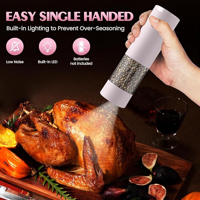 Salt and Pepper Grinder Set Birthday Gifts for Mom Automatic Battery Upgraded Larger Capacity Pink Salt Pepper Set New Apartment Gifts for Housewarming Cooking Gift