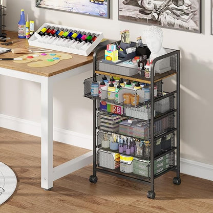 Yociyoga 6-Tier Craft Cart with Wheels-Rolling Storage Cart with Drawers,Rolling Utility Cart with DIY Divider,Art Supply Organizer Cart,Rolling Cart with Drawers,Craft Organizers and Storage,Black