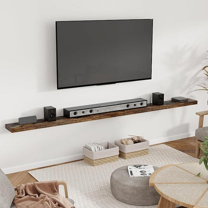 Heimlove 55 Inch Floating Shelves for Wall 8 Inch Deep Rustic Brown Shelves Set of 2,Wall Mounted Rustic Wood Long Floating Shelf，Large Extra Display & Storage Shelf with Invisible Brackets