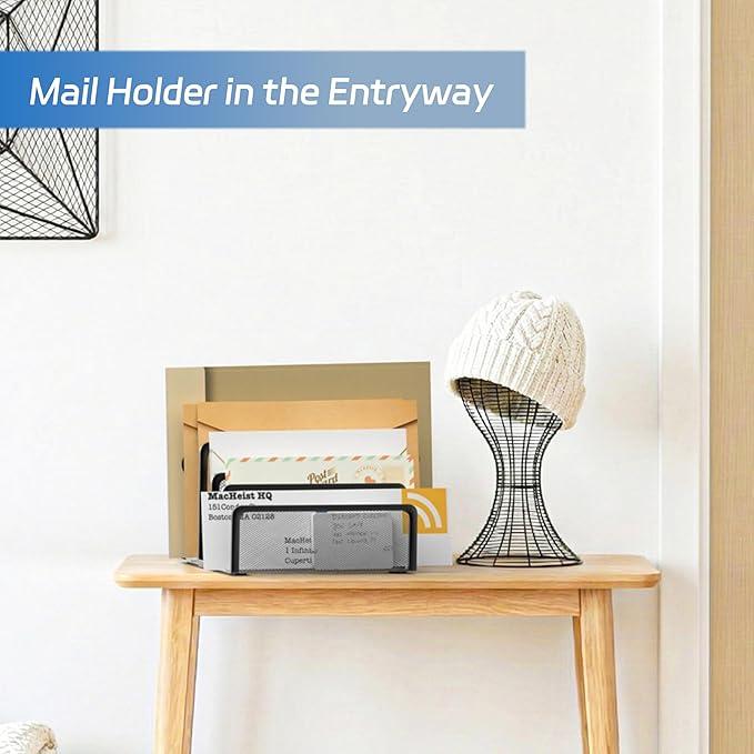 Mail Organizer with 5 Slot, Metal Mail Holder for Desk, Office File Holder Letter Organizer for Mails (Black)