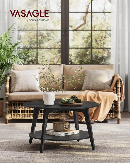 VASAGLE MAEZO Collection - Round Coffee Table, 2-Tier Center Table with Storage, Tapered Legs, Curved Transitions, 31.5 Dia. x 17.7 H Inches, Easy Assembly, for Living Room, Charcoal Gray ULCT243B22