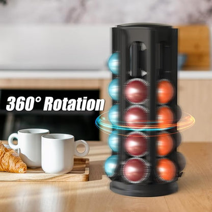Deco Brothers VertuoLine Pod Holder, 360° Turntable Rotating Pod Carousel Organizer for Nespresso Vertuo Pods, Black