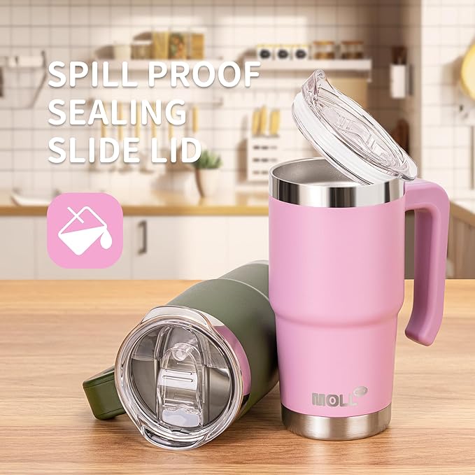 Kids Insulated Tumbler with Handle 16 oz Stainless Steel Double Wall Vacuum Tumbler Cups Travel Coffee Mug with Lid and Straw (Purple Pink)