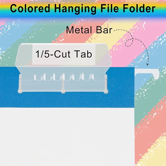 Blue 25 Pack Hanging File Folders,Cabinet Organizer Letter Size 1/5 Cut Adjustable Label Decoration Home Office School Classroom