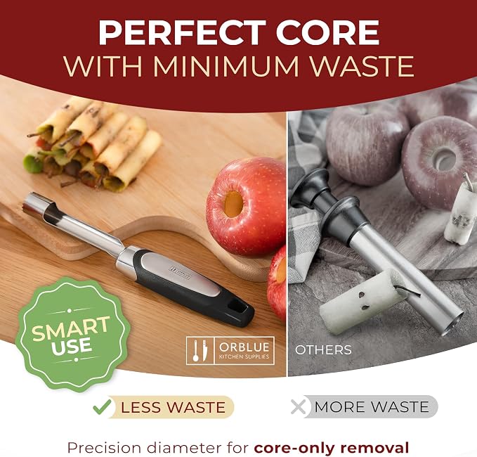 Orblue Premium Apple Corer Tool - Durable Stainless Steel Fruit Core Extractor Tool - Apple Corer Remover, Gray