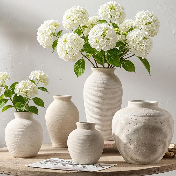 Vanselia Ceramic Flower Vase Home Decor - Small Farmhouse Table Vases Rustic Vintage Living Room Kitchen Bedroom Decorations for House Book Shelf Office Coffee Desk Dining Fireplace (6" Rustic)