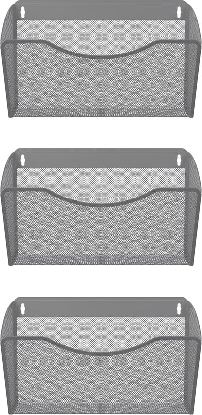 EasyPAG Wall File Organizer 3 Pack, Hanging File Organizer Wall Mount, Metal Mesh Folder Holder for Letter/A4 Papers, Mail Sorter for Office, Classroom, Home, Silver