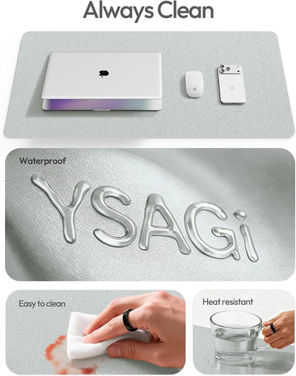 YSAGi Leather Desk Pad Protector, Office Desk Mat, Large Mouse Pad, Non-Slip PU Leather Desk Blotter, Laptop Desk Pad, Waterproof Desk Writing Pad for Office and Home (Silver, 23.6" x 13.8")