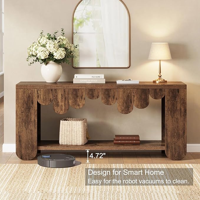IBF Rustic Long Console Table, 63” Farmhouse Entryway Table with Storage, 2-Tier Wood Rectangular Sofa Table Behind Couch, Modern Entry Table for Hallway Entrance Foyer Home Living Room, Rustic Brown