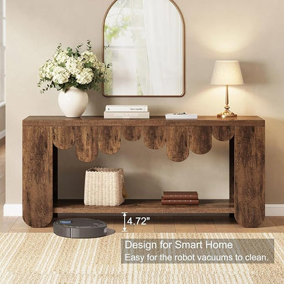 IBF Rustic Long Console Table, 63” Farmhouse Entryway Table with Storage, 2-Tier Wood Rectangular Sofa Table Behind Couch, Modern Entry Table for Hallway Entrance Foyer Home Living Room, Rustic Brown