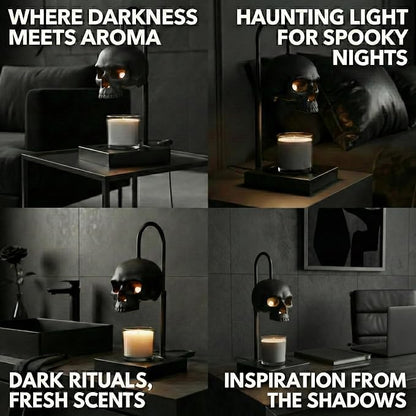 Skull Candle Warmer Lamp with Timer and Dimmer *Candles NOT Included – Black Gothic Candle Lamp Warmer w/Adjustable Height, 2 Light Bulbs – Skull Decor, Goth Gothic Decor Spooky Home & Witchy Gifts
