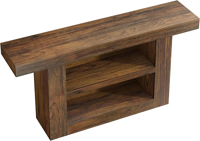 Tribesigns 63-Inch Console Table with Storage, 3-Tier Farmhouse Entryway Table with U-Shaped Base, Wooden Sofa Table Behind The Couch for Entrance, Hallway, Living Room Foyer, Brown