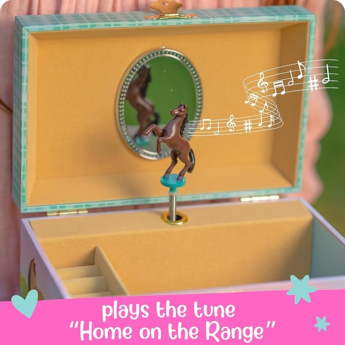 Giggle & Honey Musical Horse Jewelry Box for Girls - Kids Dancing Horse Music Box with Mirror, Horse Gifts for Little Girls, Childrens Birthday Gift, Ages 3-10
