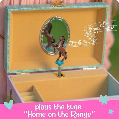 Giggle & Honey Musical Horse Jewelry Box for Girls - Kids Dancing Horse Music Box with Mirror, Horse Gifts for Little Girls, Childrens Birthday Gift, Ages 3-10
