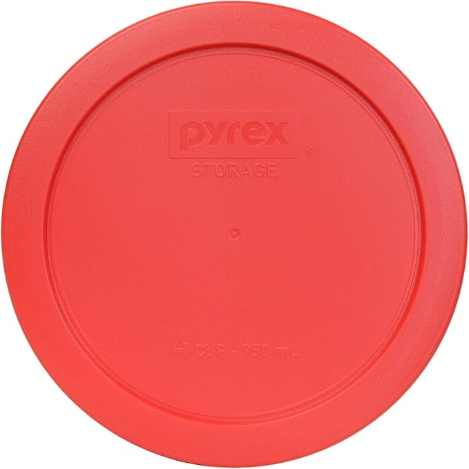 Pyrex (2) 7202-PC 1 Cup, (2) 7200-PC 2 Cup, (2) 7201-PC 4 Cup, (2) 7402-PC 6/7 Cup Red Round Plastic Food Storage Lids, Made in USA