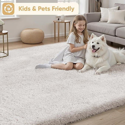 Area Rug for Living Room Bedroom: 9x12 White Soft Fluffy Shag Upgrade Non-Slip High Pile Carpet Large Fuzzy Plush Indoor Floor Decor Shaggy Rug for Kid Boys Girls Dorms Playroom Nursery Modern Home