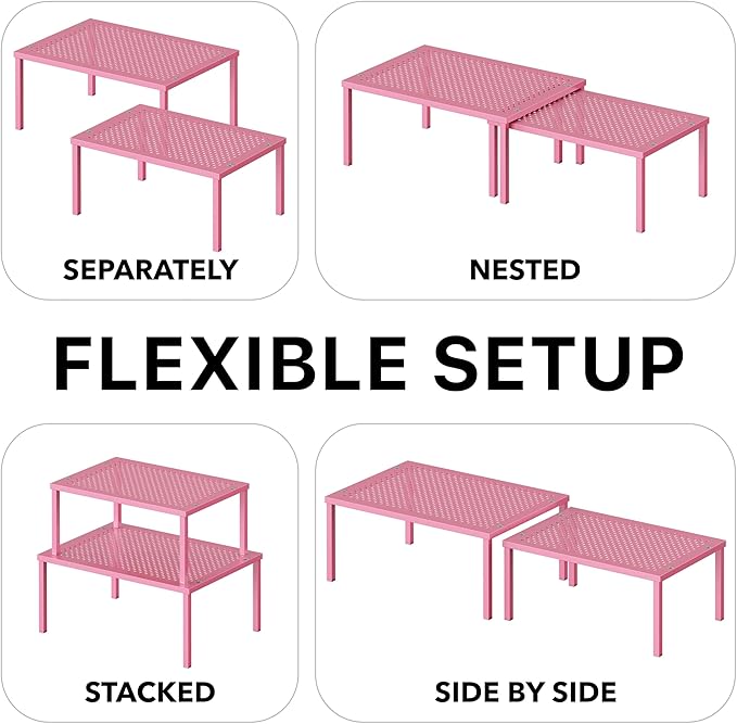 Simple Houseware Expandable Stackable Kitchen Counter Shelf Organizer, Pink, Metal Top, 11.25 in L x 7.9 in W x 5.4 in H