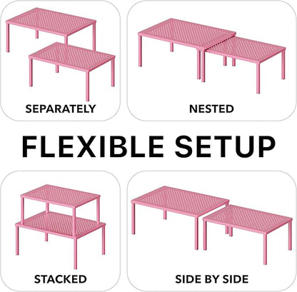 Simple Houseware Expandable Stackable Kitchen Counter Shelf Organizer, Pink, Metal Top, 11.25 in L x 7.9 in W x 5.4 in H