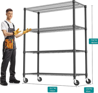 M MZG 2640LBS 53.1" W 4 Tiers Shelf Steel Storage Shelves Shelving Unit Steel Organizer Wire Rack for Home,Kitchen,Office,Garage Black 23.6" D x 53.1" W x 73.6" H
