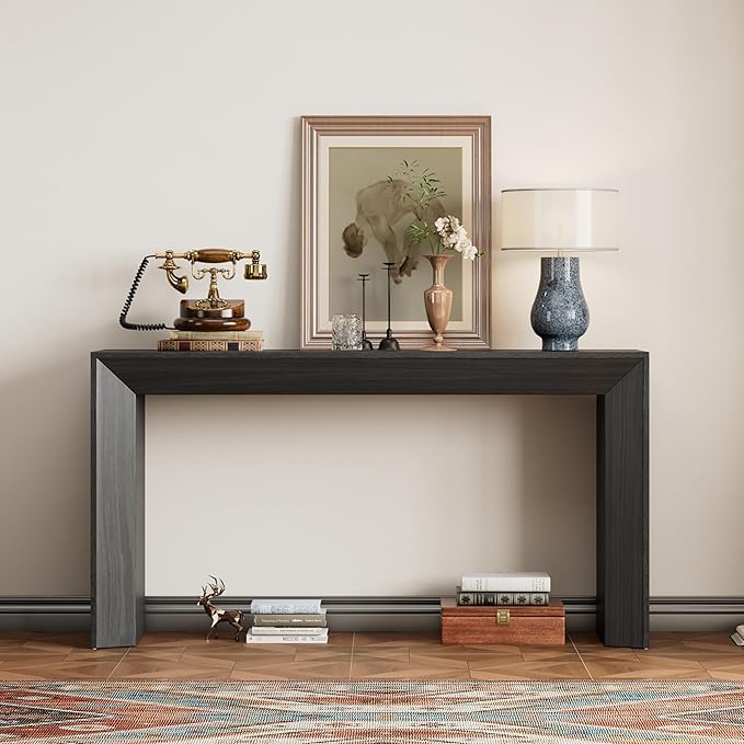 Modern Entryway Console Table 59-Inch Long Entry Sofa Table Accent Furniture for Living Room Hallway, Easy Assembly, Black